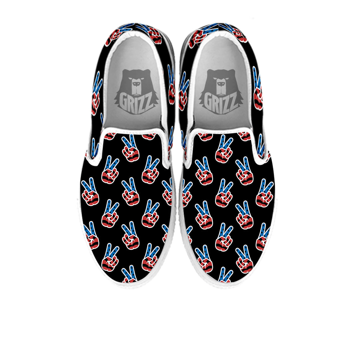 Peace Sign American Patriotic Print Pattern White Slip On Shoes-grizzshop