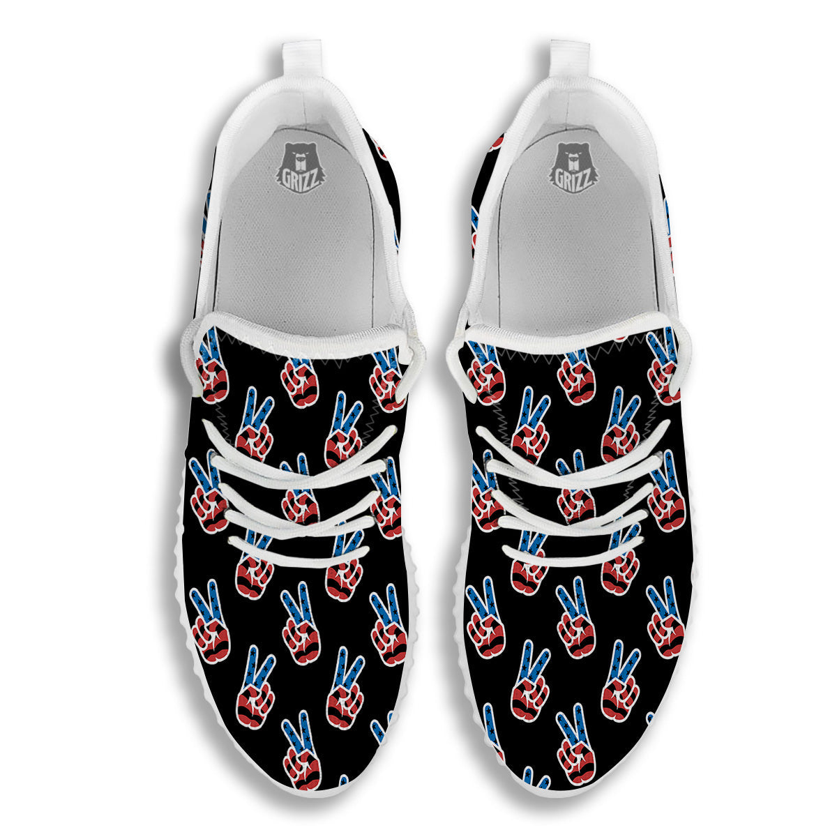 Peace Sign American Patriotic Print Pattern White Walking Shoes-grizzshop