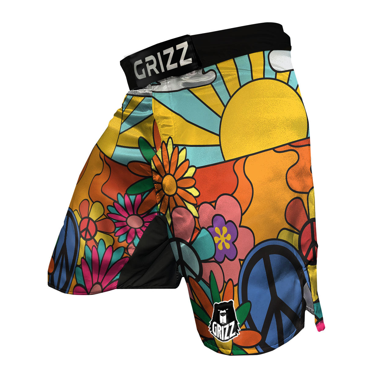 Peace Sign Hippie Flower Print MMA Shorts-grizzshop