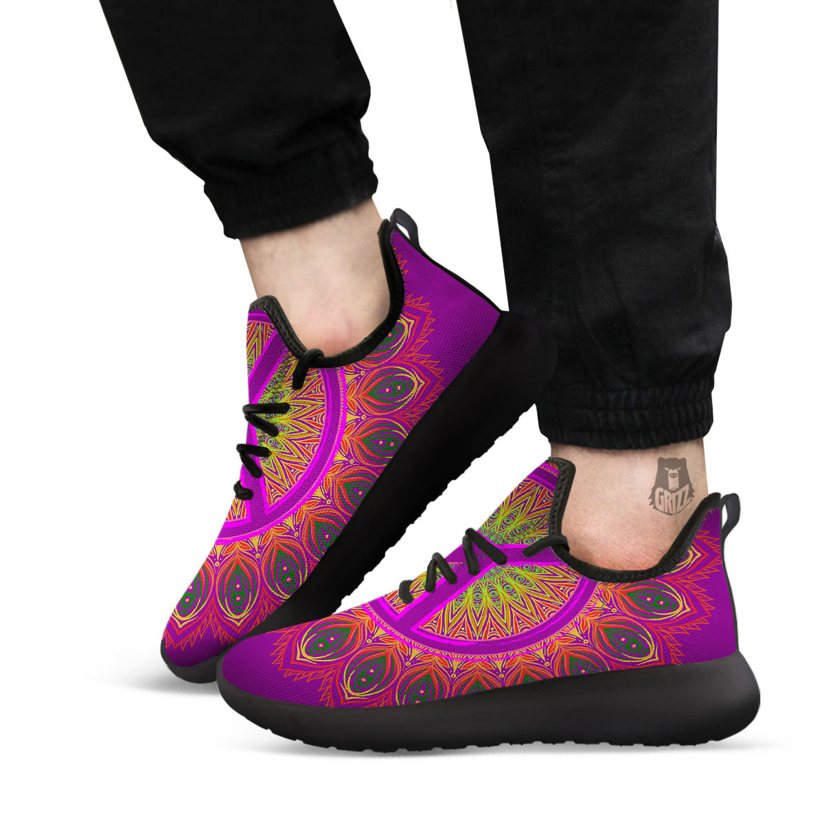 Peace Sign Psychedelic Hippie Print Black Athletic Shoes-grizzshop