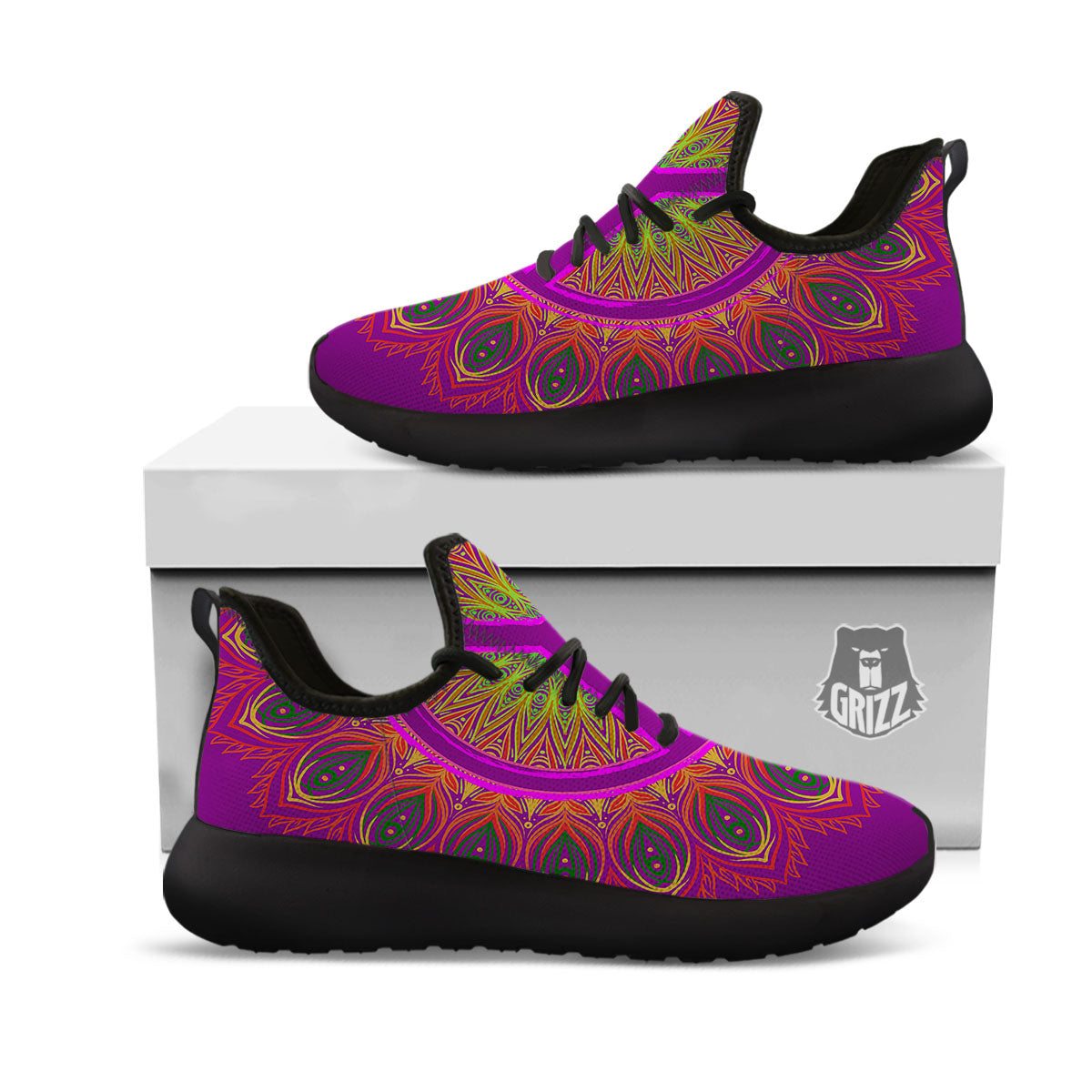 Peace Sign Psychedelic Hippie Print Black Athletic Shoes-grizzshop