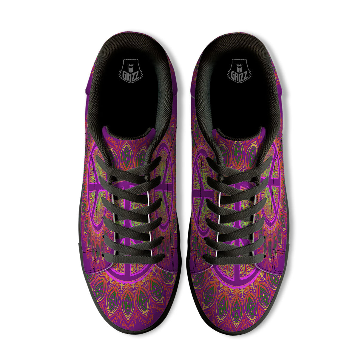 Peace Sign Psychedelic Hippie Print Black Low Top Sneakers-grizzshop