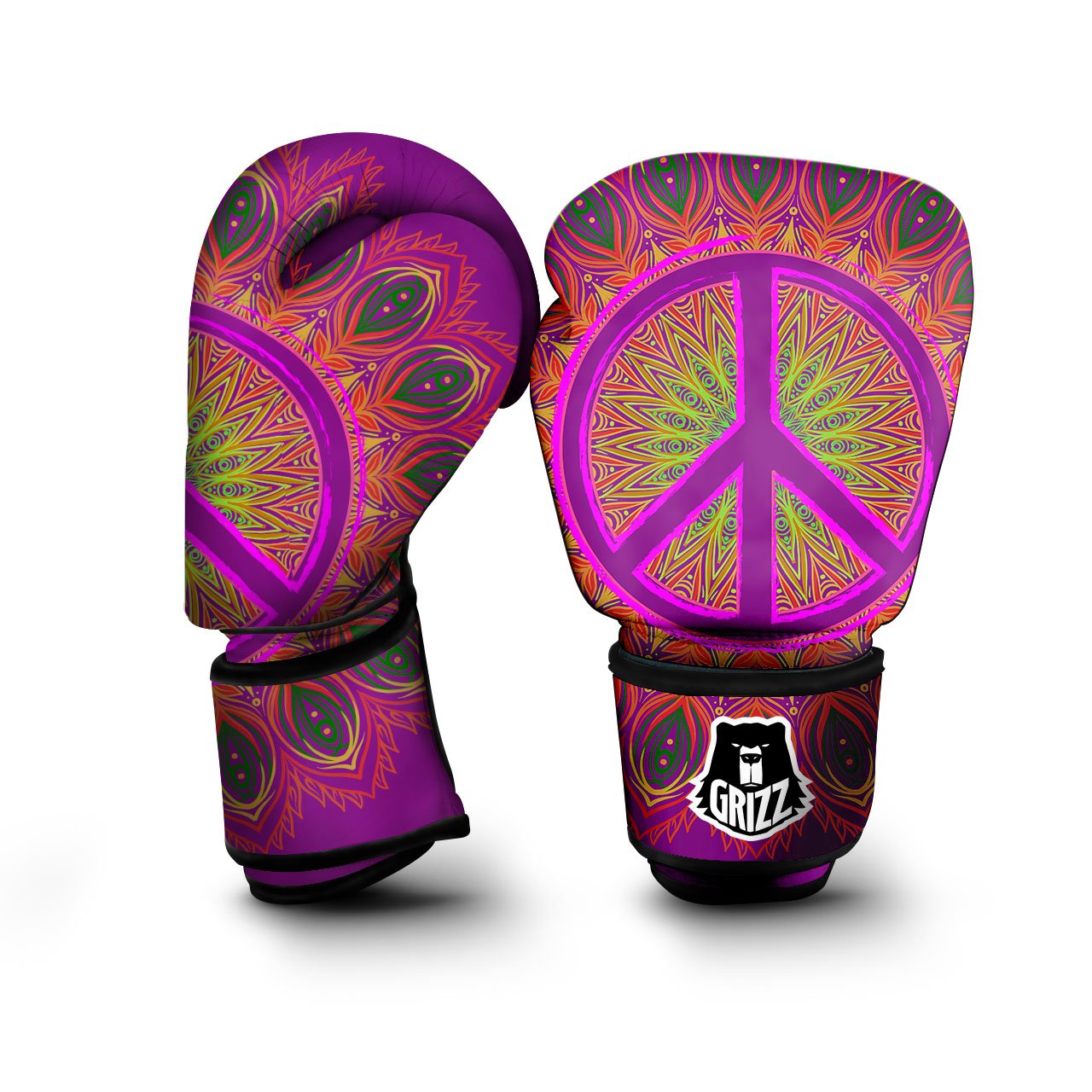 Peace Sign Psychedelic Hippie Print Boxing Gloves-grizzshop