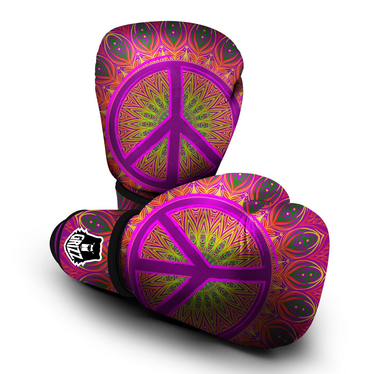 Peace Sign Psychedelic Hippie Print Boxing Gloves-grizzshop