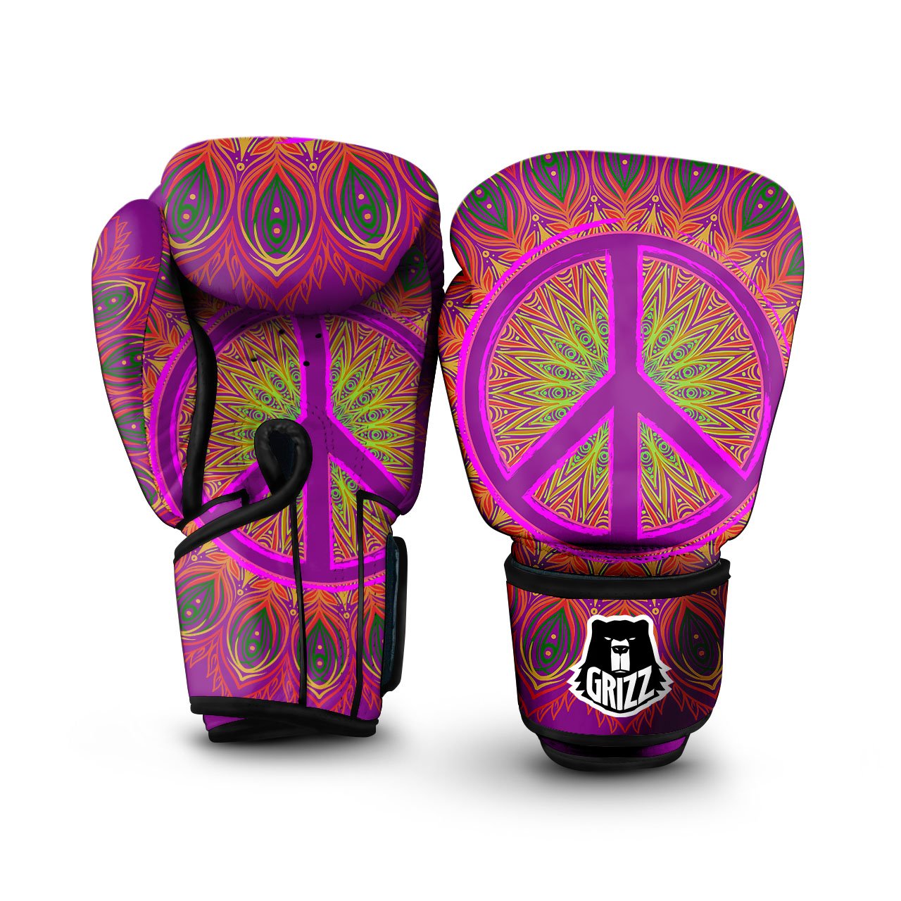 Peace Sign Psychedelic Hippie Print Boxing Gloves-grizzshop