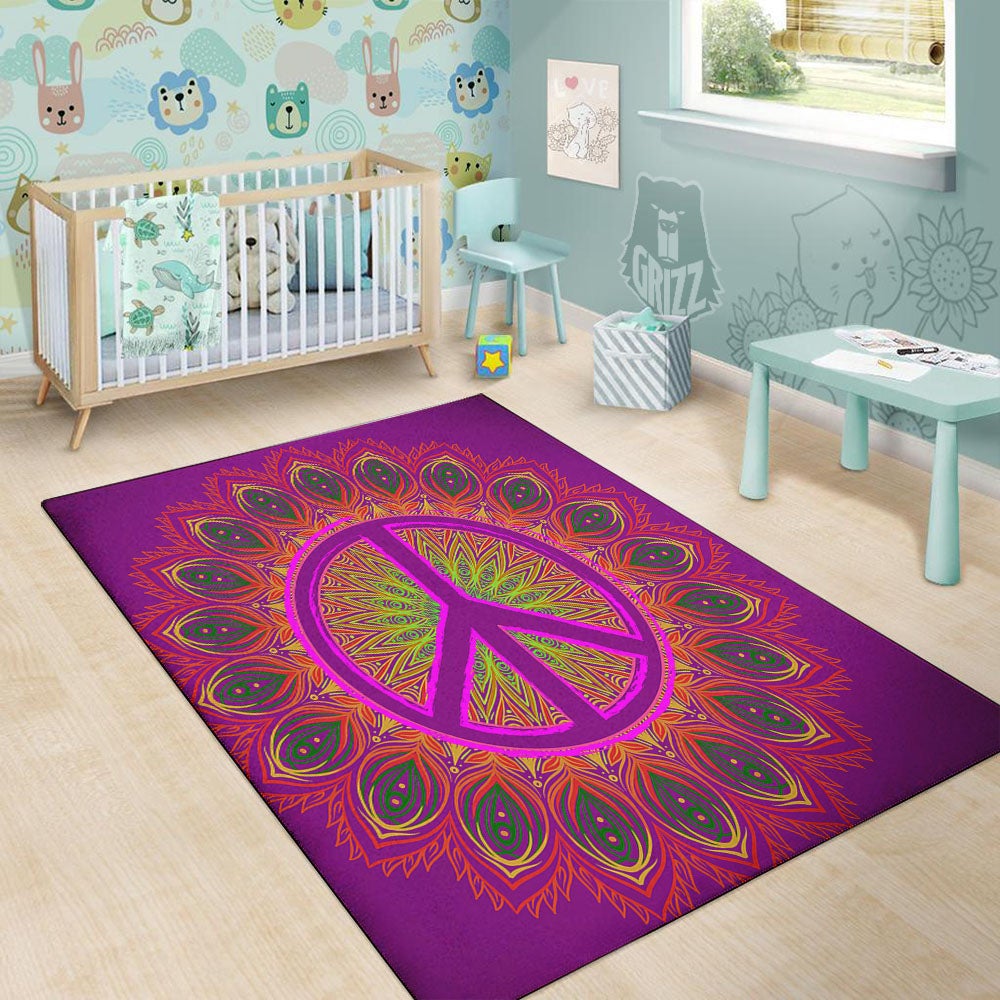 Peace Sign Psychedelic Hippie Print Floor Mat-grizzshop