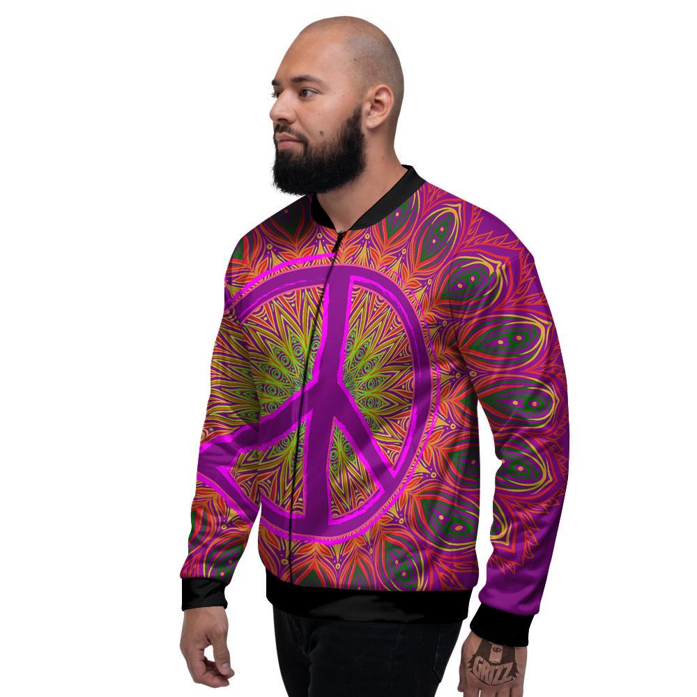 Peace Sign Psychedelic Hippie Print Men's Bomber Jacket-grizzshop