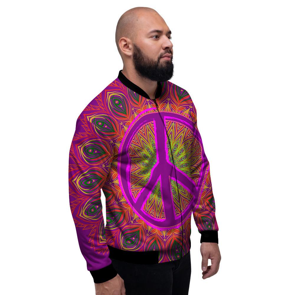 Peace Sign Psychedelic Hippie Print Men's Bomber Jacket-grizzshop