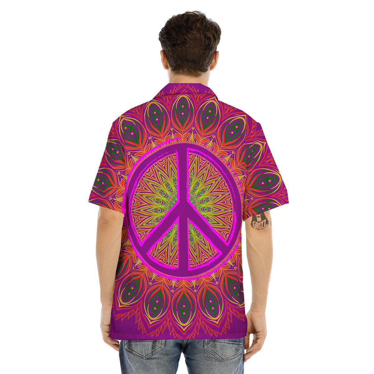 Peace Sign Psychedelic Hippie Print Men's Hawaiian Shirt-grizzshop