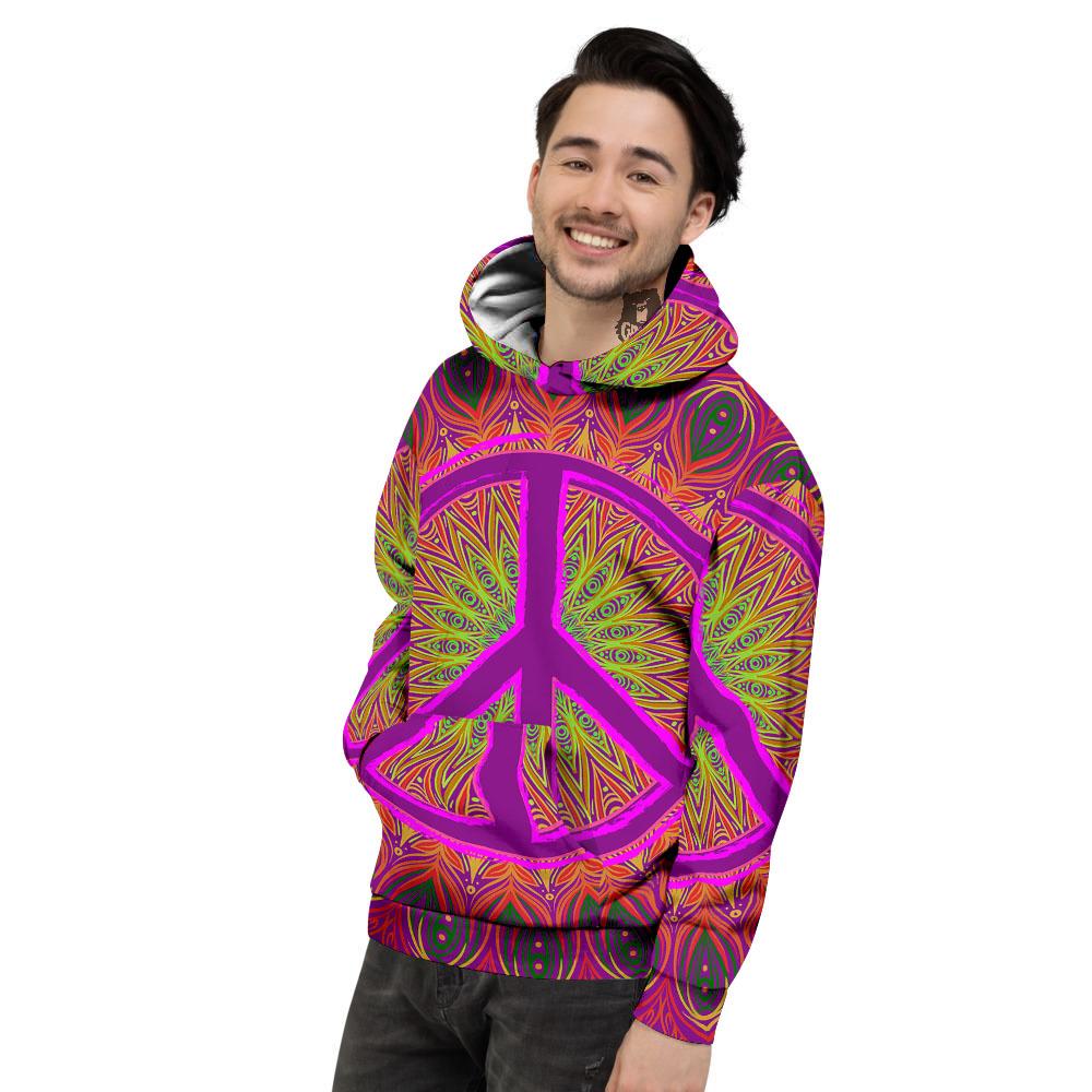 Peace Sign Psychedelic Hippie Print Men's Hoodie-grizzshop