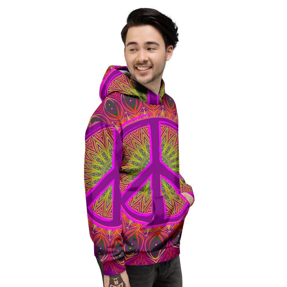 Peace Sign Psychedelic Hippie Print Men's Hoodie-grizzshop