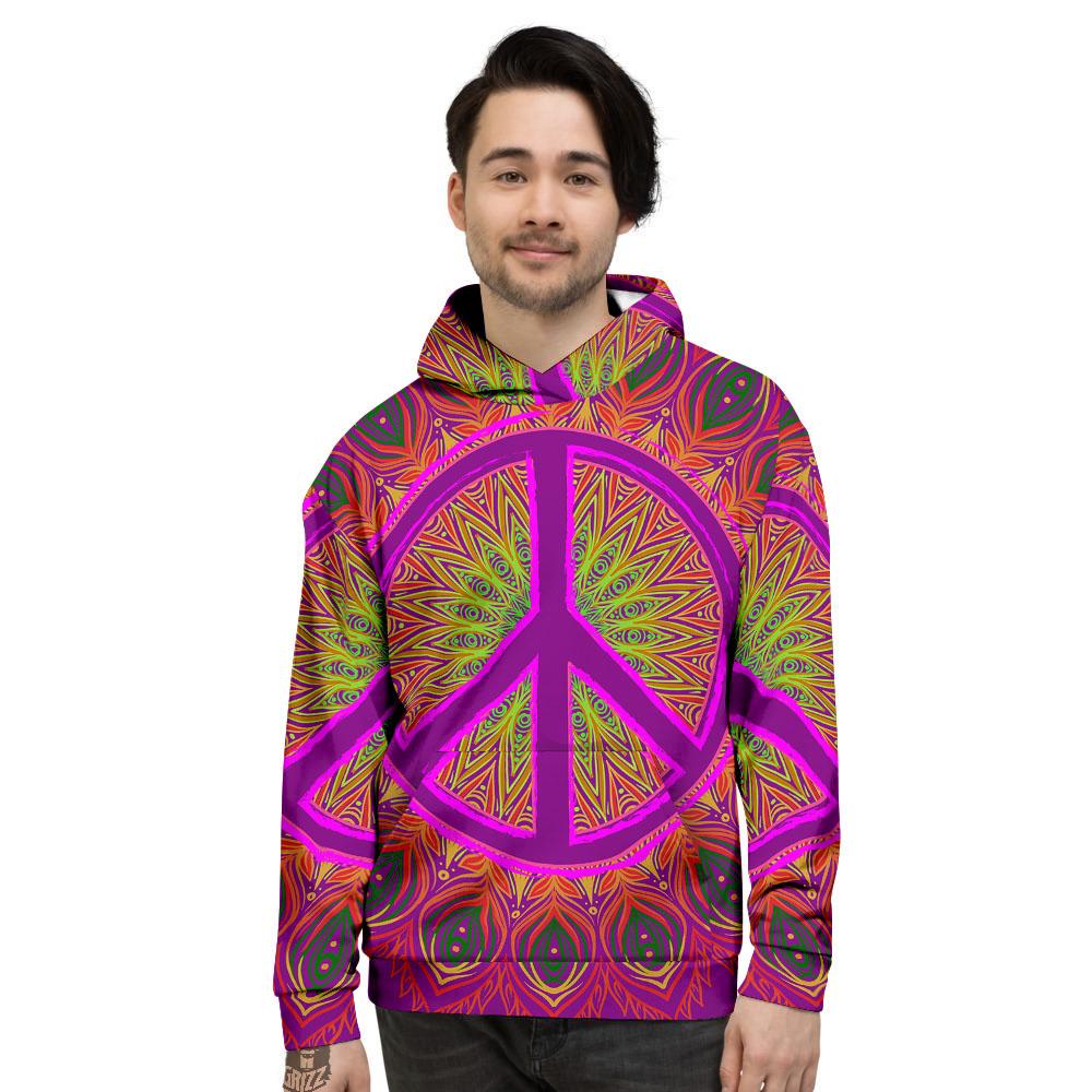 Peace Sign Psychedelic Hippie Print Men's Hoodie-grizzshop