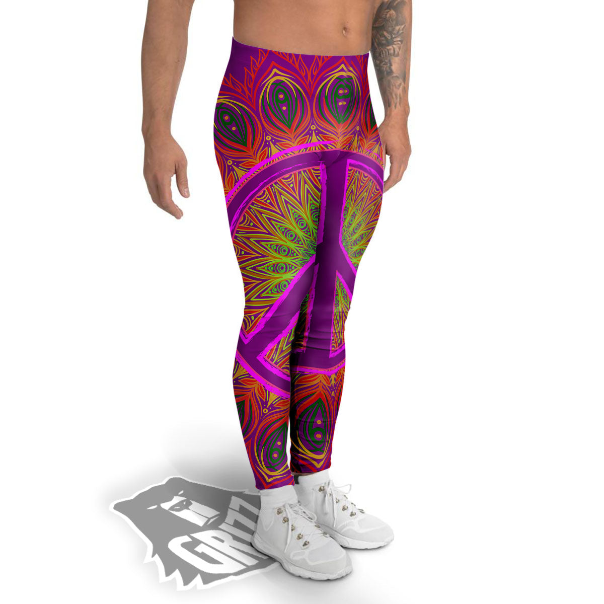 Peace Sign Psychedelic Hippie Print Men's Leggings-grizzshop