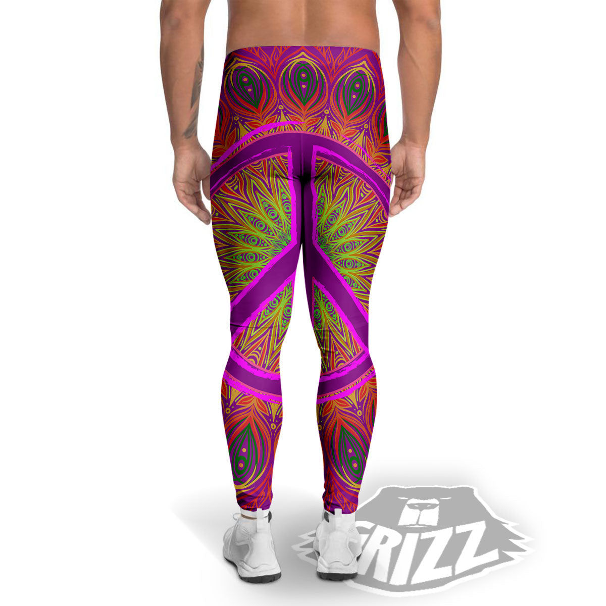 Peace Sign Psychedelic Hippie Print Men's Leggings-grizzshop