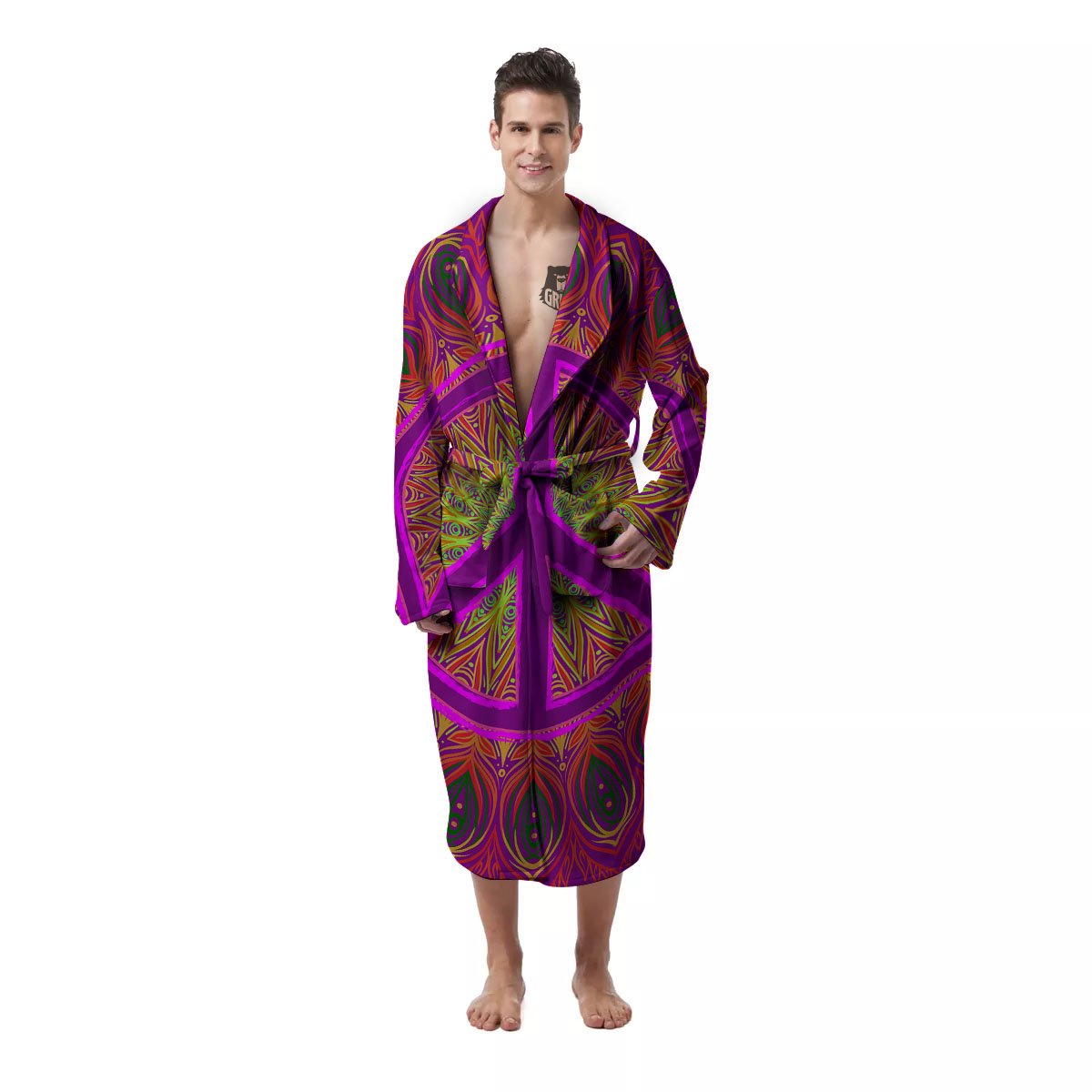Peace Sign Psychedelic Hippie Print Men's Robe-grizzshop