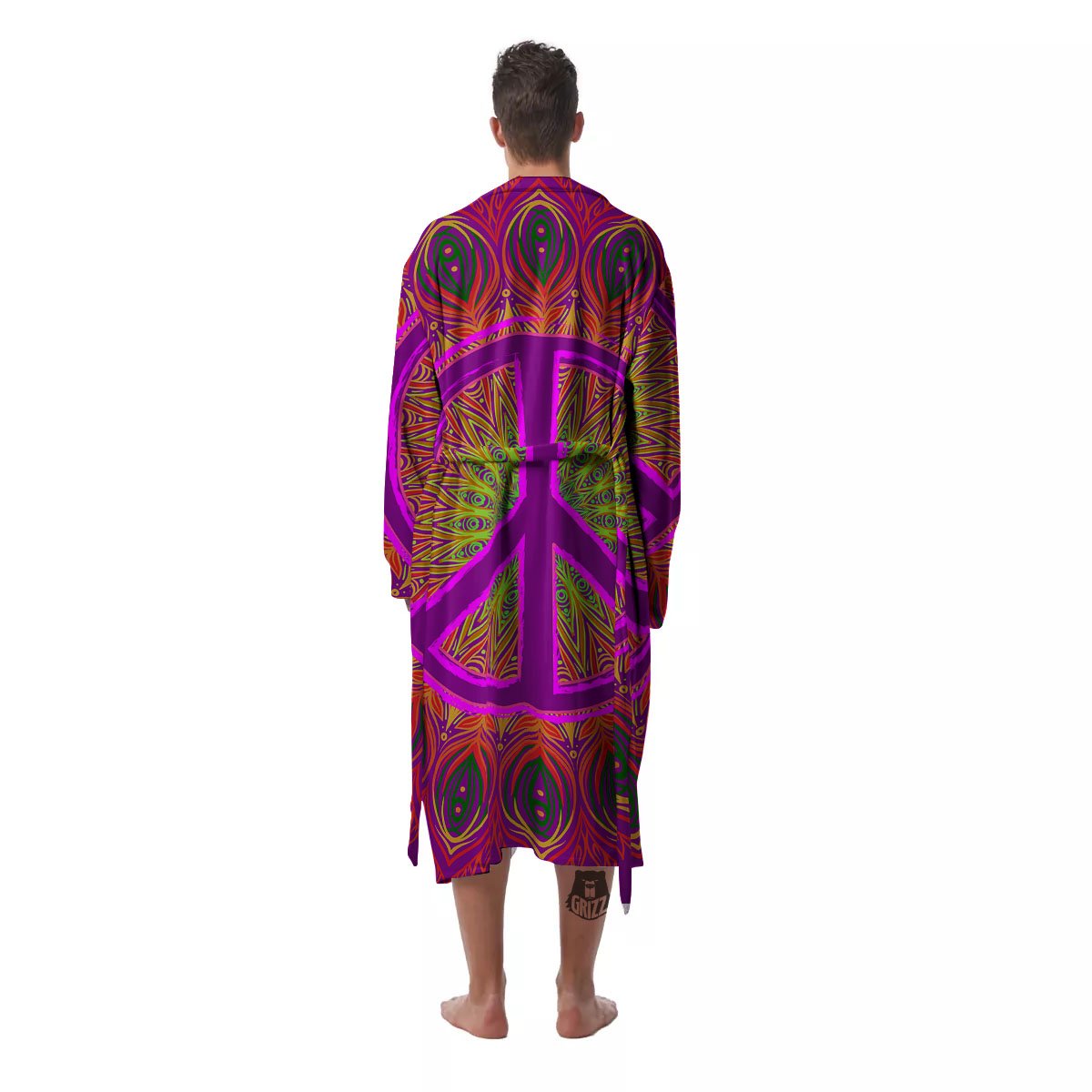 Peace Sign Psychedelic Hippie Print Men's Robe-grizzshop