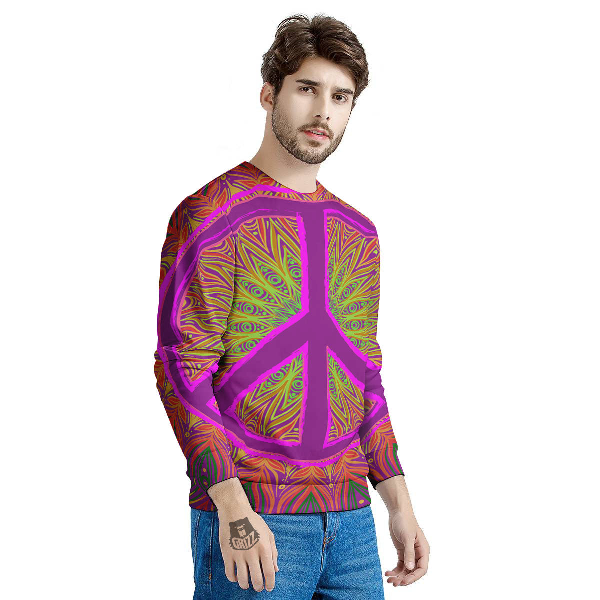 Peace Sign Psychedelic Hippie Print Men's Sweatshirt-grizzshop