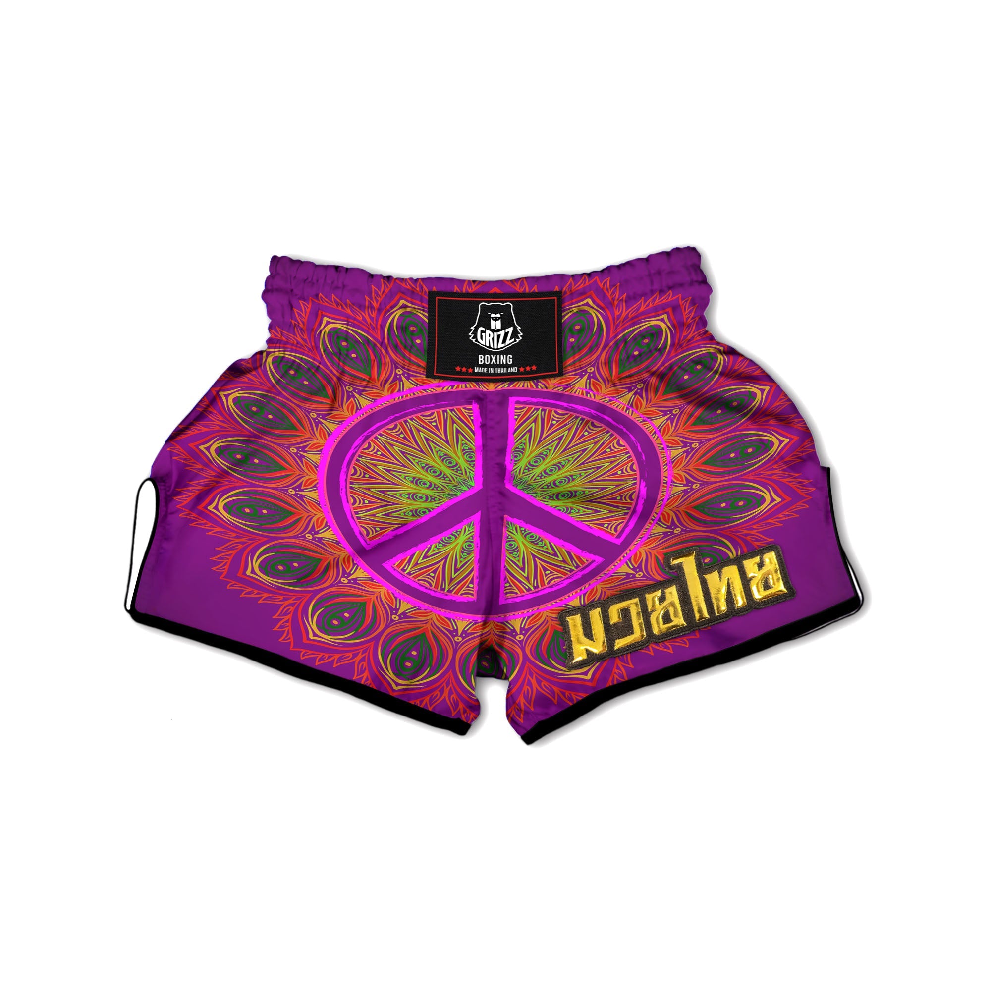 Peace Sign Psychedelic Hippie Print Muay Thai Boxing Shorts-grizzshop