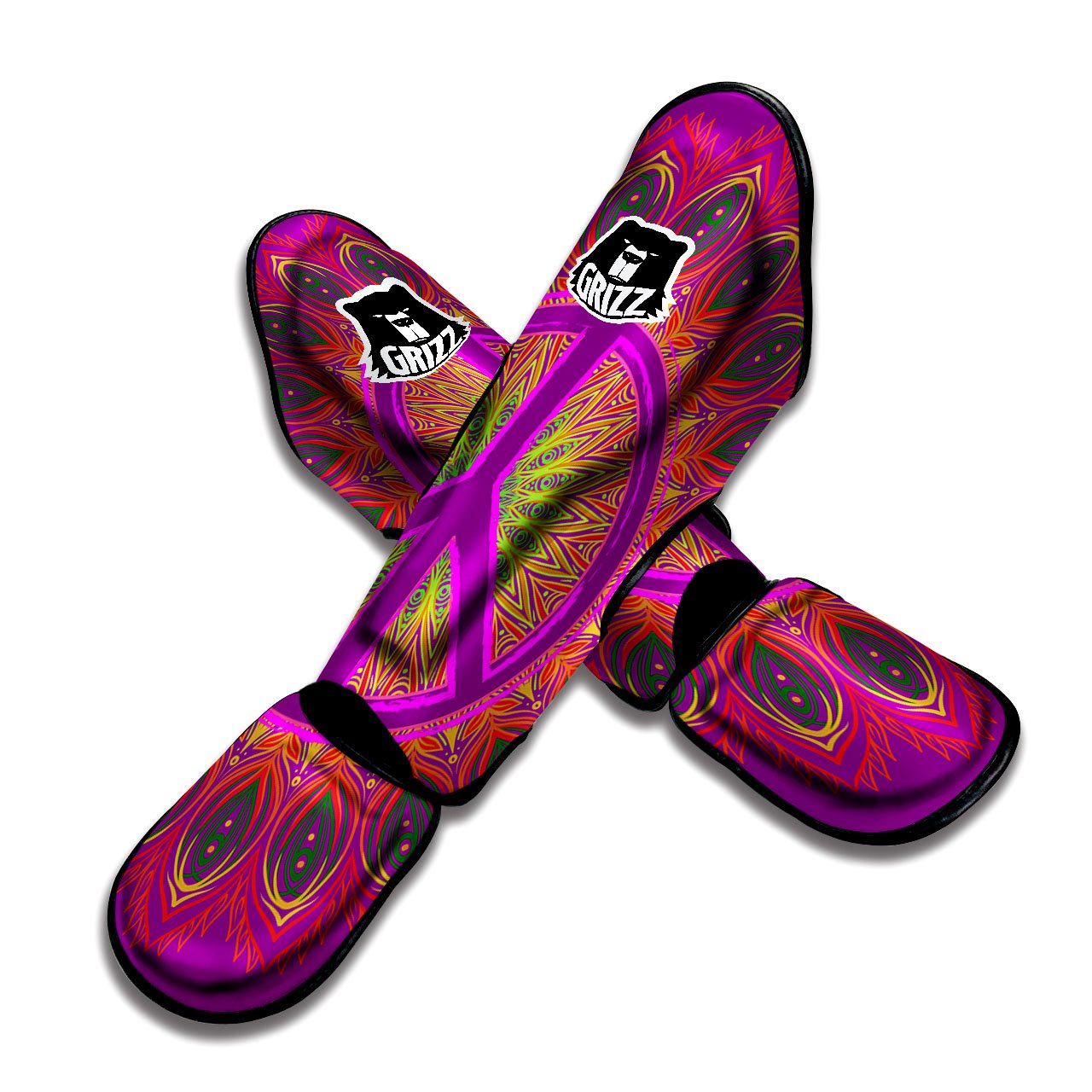 Peace Sign Psychedelic Hippie Print Muay Thai Shin Guards-grizzshop