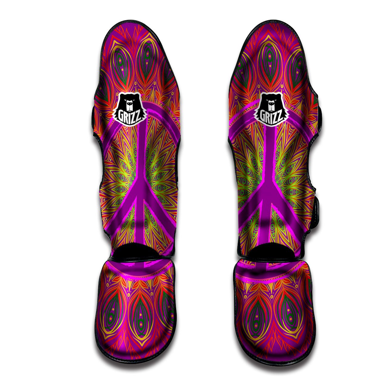 Peace Sign Psychedelic Hippie Print Muay Thai Shin Guards-grizzshop