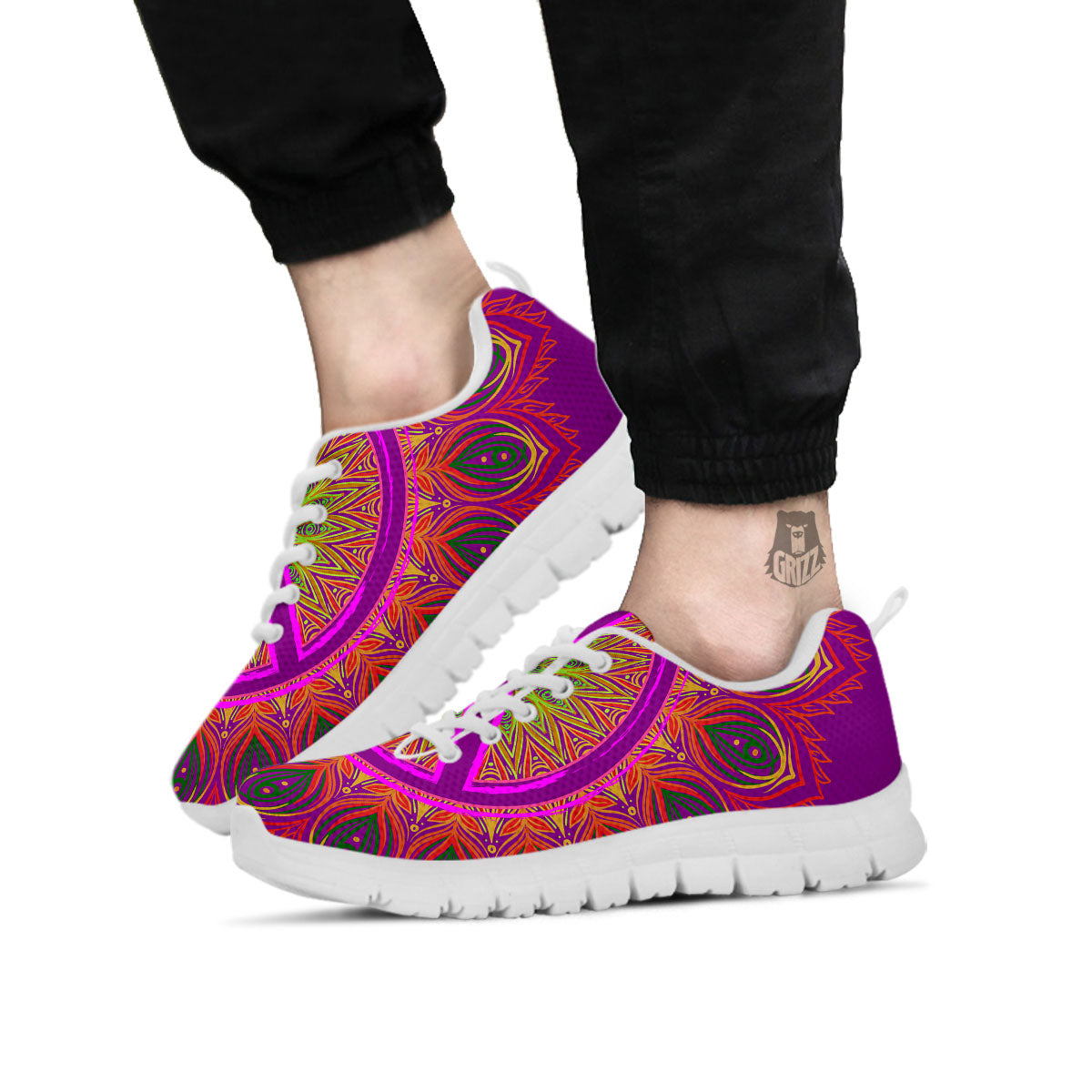 Peace Sign Psychedelic Hippie Print White Sneaker-grizzshop