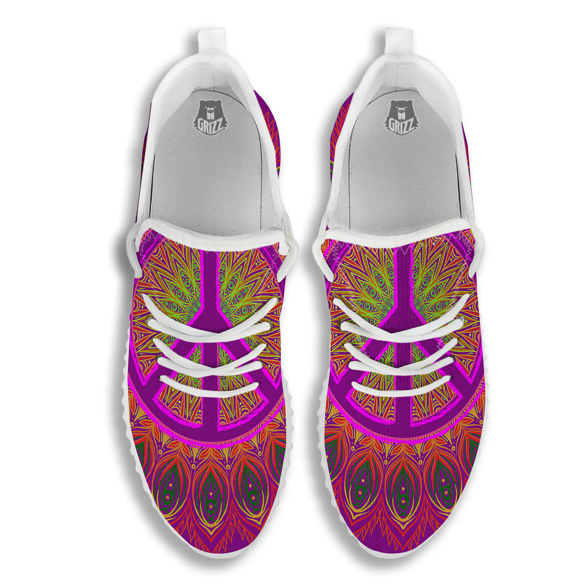 Peace Sign Psychedelic Hippie Print White Walking Shoes-grizzshop