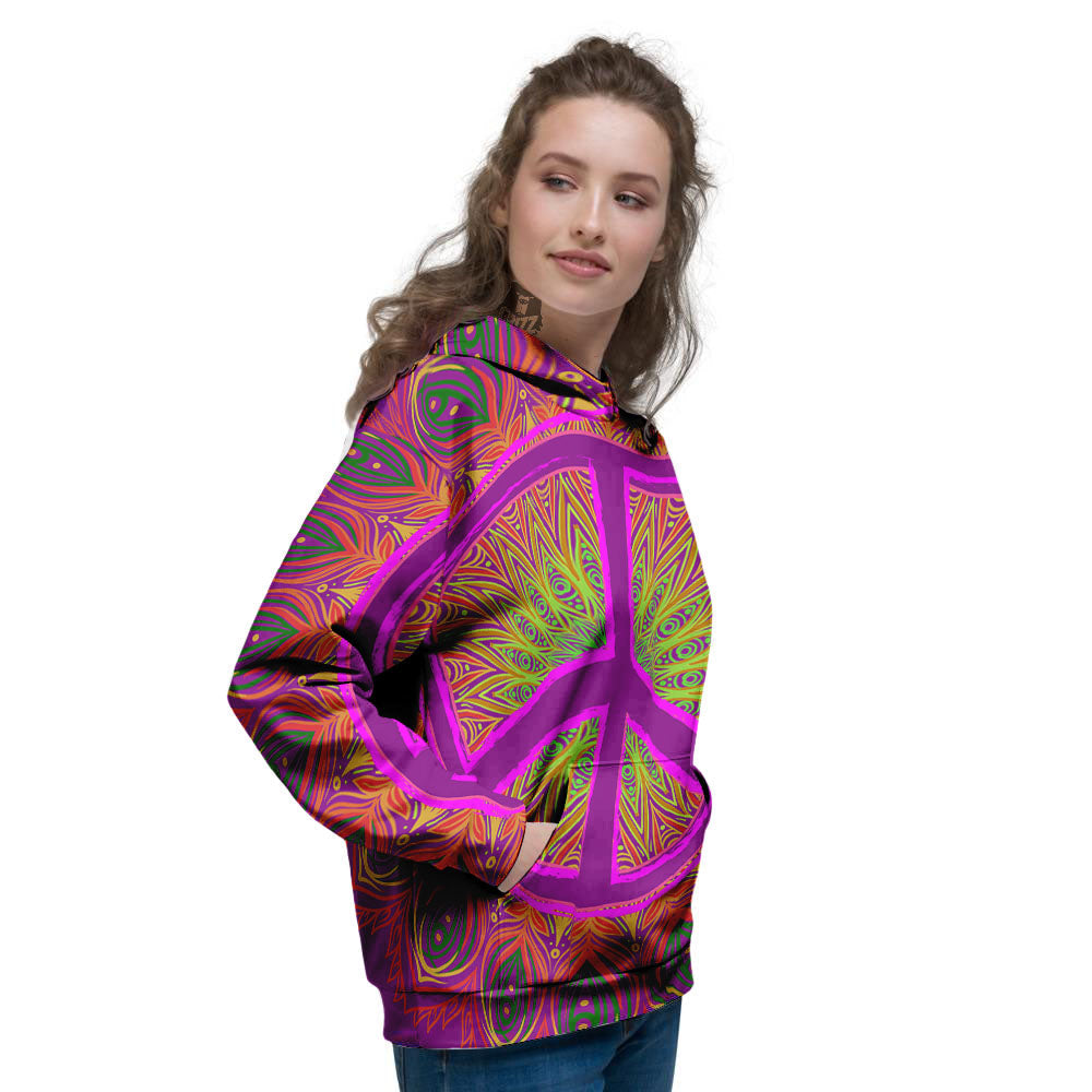 Peace Sign Psychedelic Hippie Print Women's Hoodie-grizzshop
