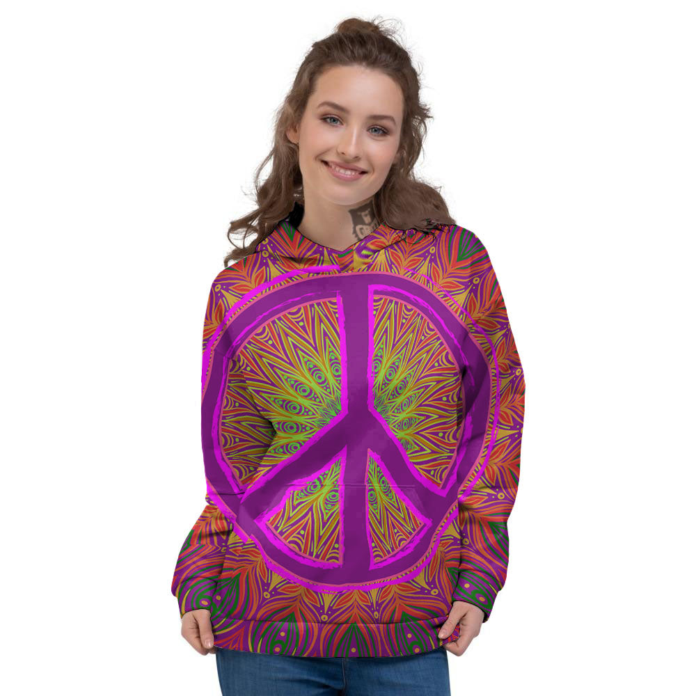 Peace Sign Psychedelic Hippie Print Women's Hoodie-grizzshop