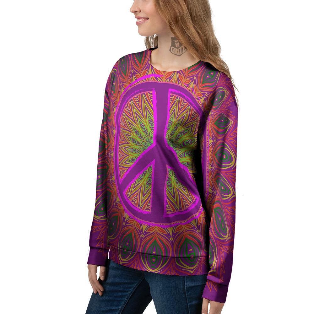 Peace Sign Psychedelic Hippie Print Women's Sweatshirt-grizzshop