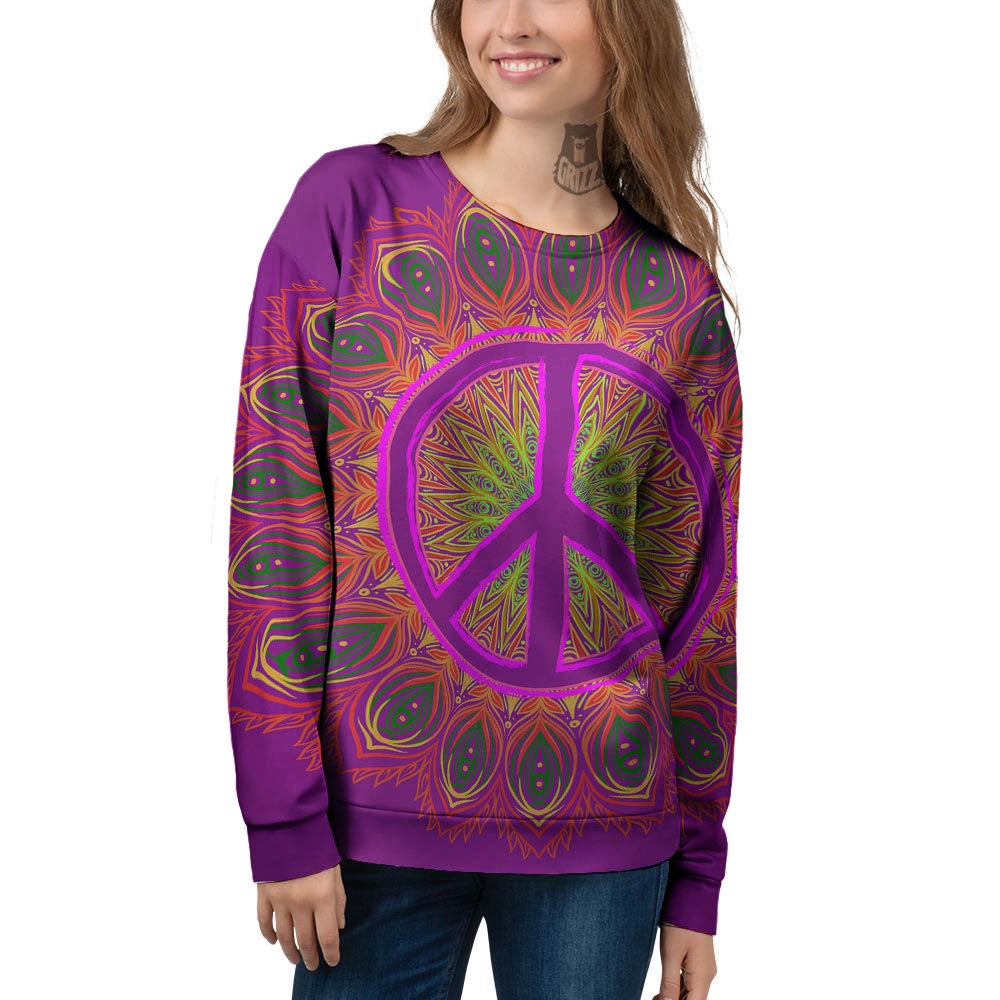 Peace Sign Psychedelic Hippie Print Women's Sweatshirt-grizzshop