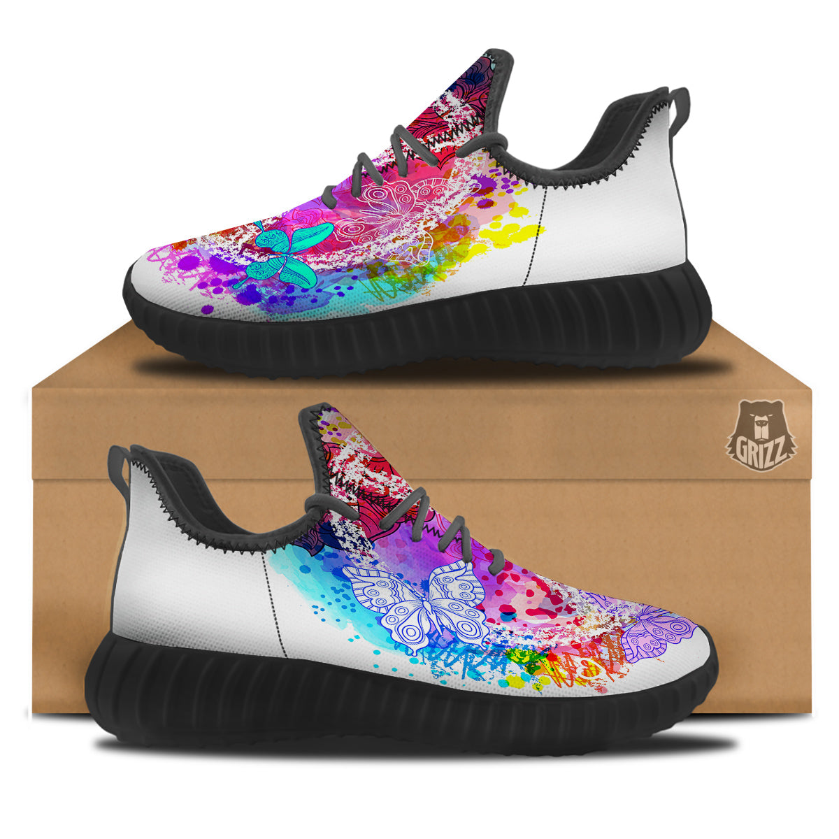 Peace Signs Colorful Hippie Print Black Walking Shoes-grizzshop