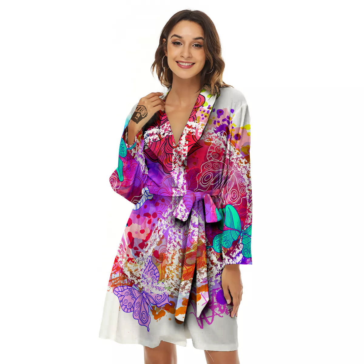 Peace Signs Colorful Hippie Print Women's Robe-grizzshop