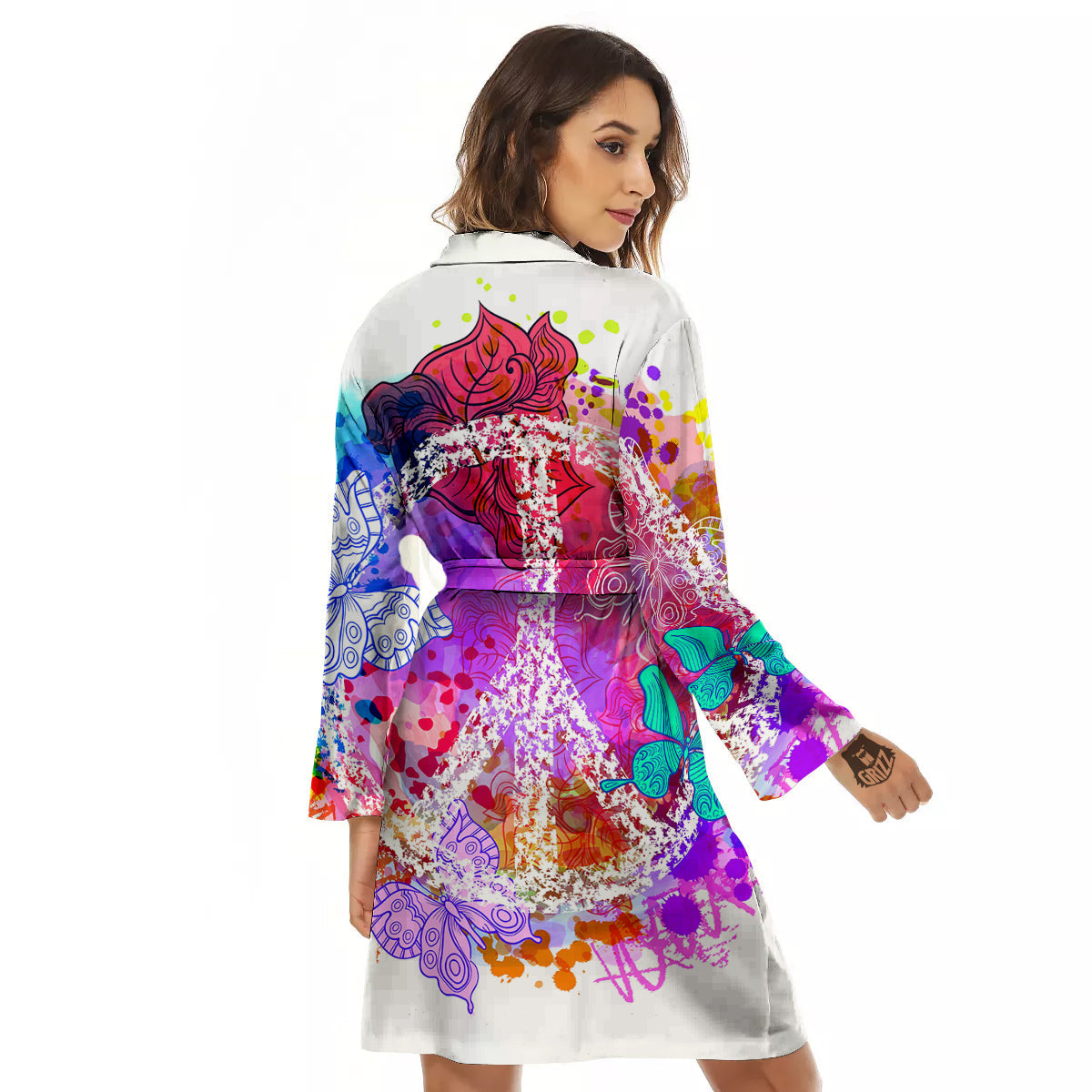 Peace Signs Colorful Hippie Print Women's Robe-grizzshop