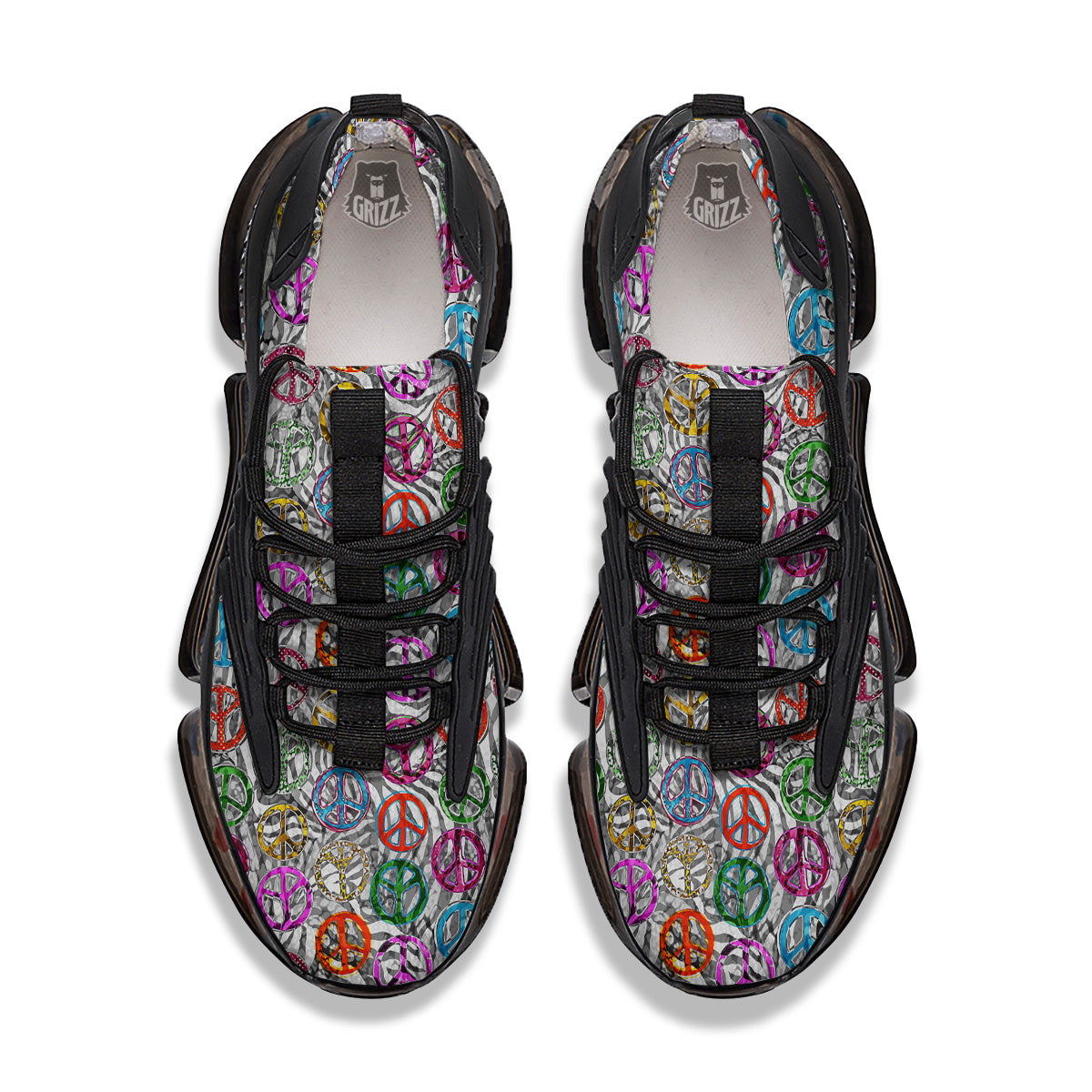 Peace Signs Zebra Print Pattern Black Gym Shoes-grizzshop