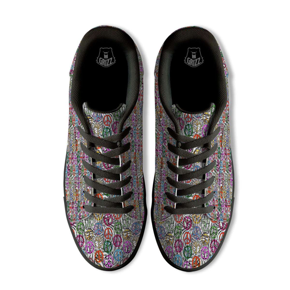 Peace Signs Zebra Print Pattern Black Low Top Sneakers-grizzshop