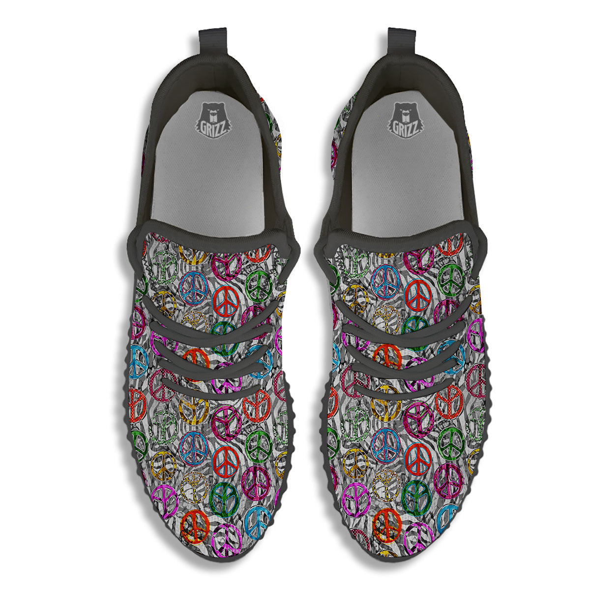 Peace Signs Zebra Print Pattern Black Walking Shoes-grizzshop