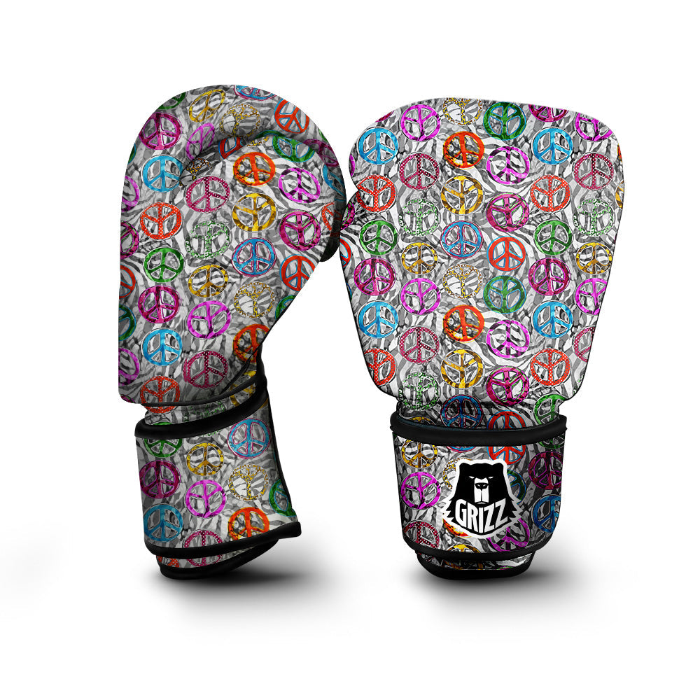 Peace Signs Zebra Print Pattern Boxing Gloves-grizzshop