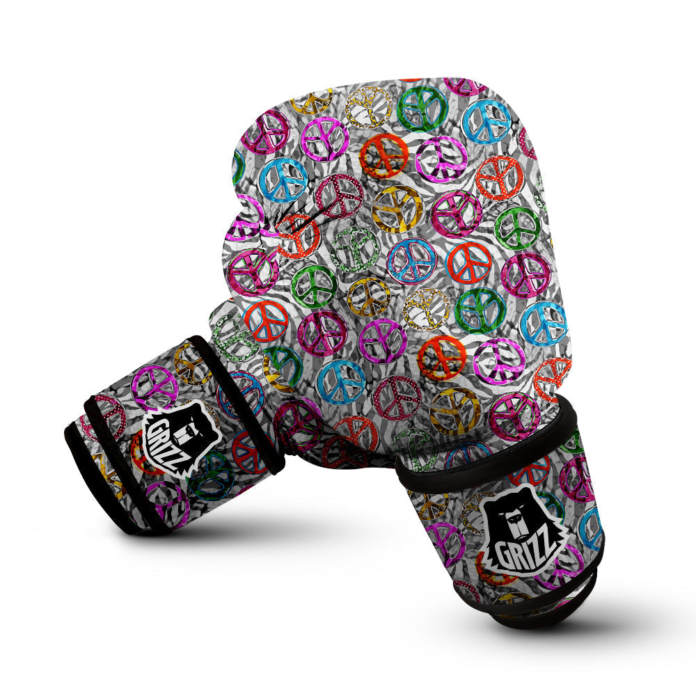 Peace Signs Zebra Print Pattern Boxing Gloves-grizzshop