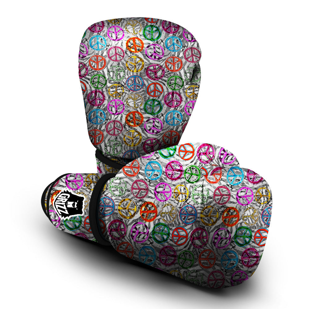 Peace Signs Zebra Print Pattern Boxing Gloves-grizzshop