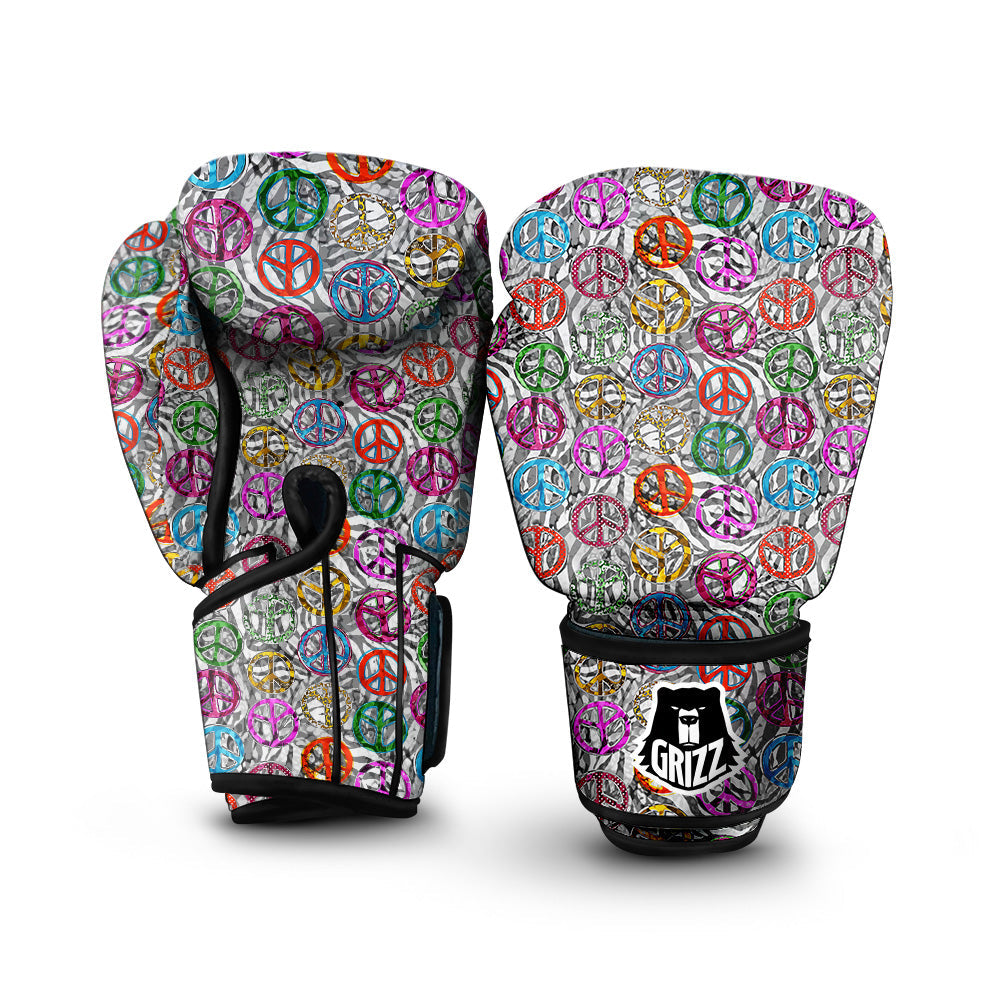 Peace Signs Zebra Print Pattern Boxing Gloves-grizzshop