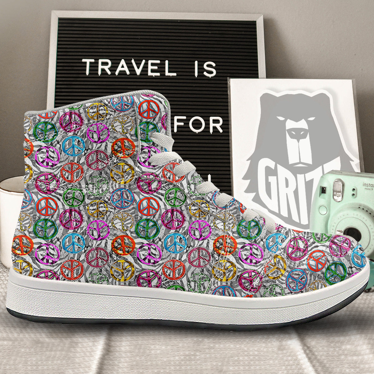 Peace Signs Zebra Print Pattern High Top Sneakers-grizzshop
