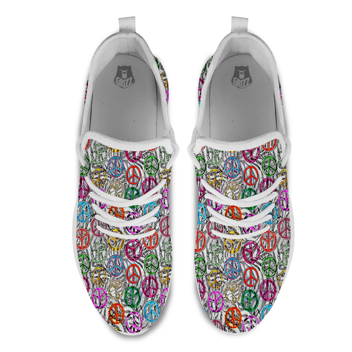 Peace Signs Zebra Print Pattern White Athletic Shoes-grizzshop