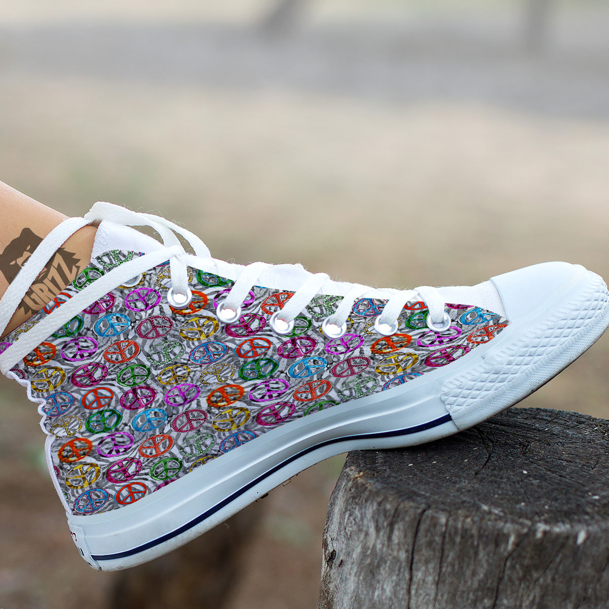 Peace Signs Zebra Print Pattern White High Top Shoes-grizzshop