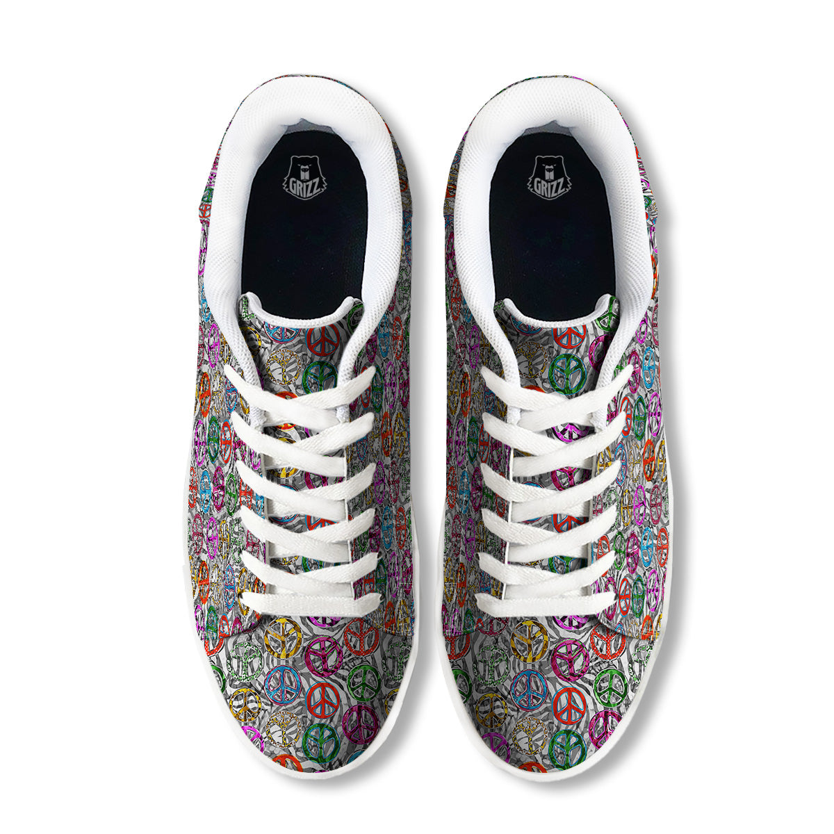 Peace Signs Zebra Print Pattern White Low Top Sneakers-grizzshop