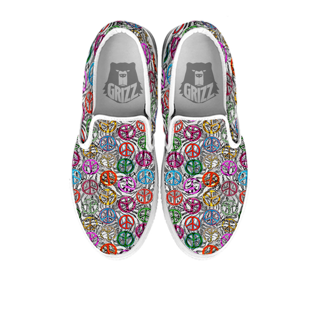 Peace Signs Zebra Print Pattern White Slip On Shoes-grizzshop