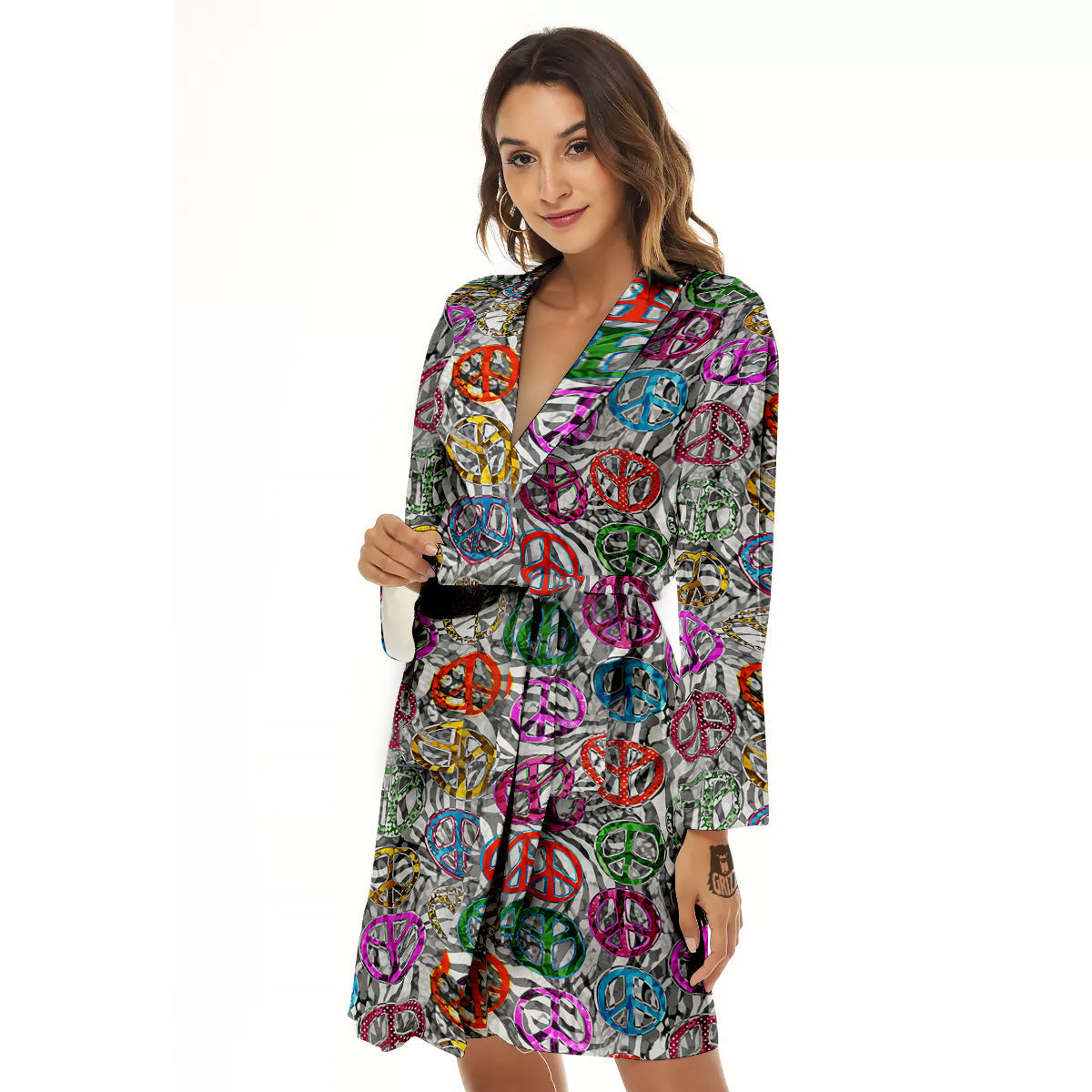 Peace Signs Zebra Print Pattern Women's Robe-grizzshop