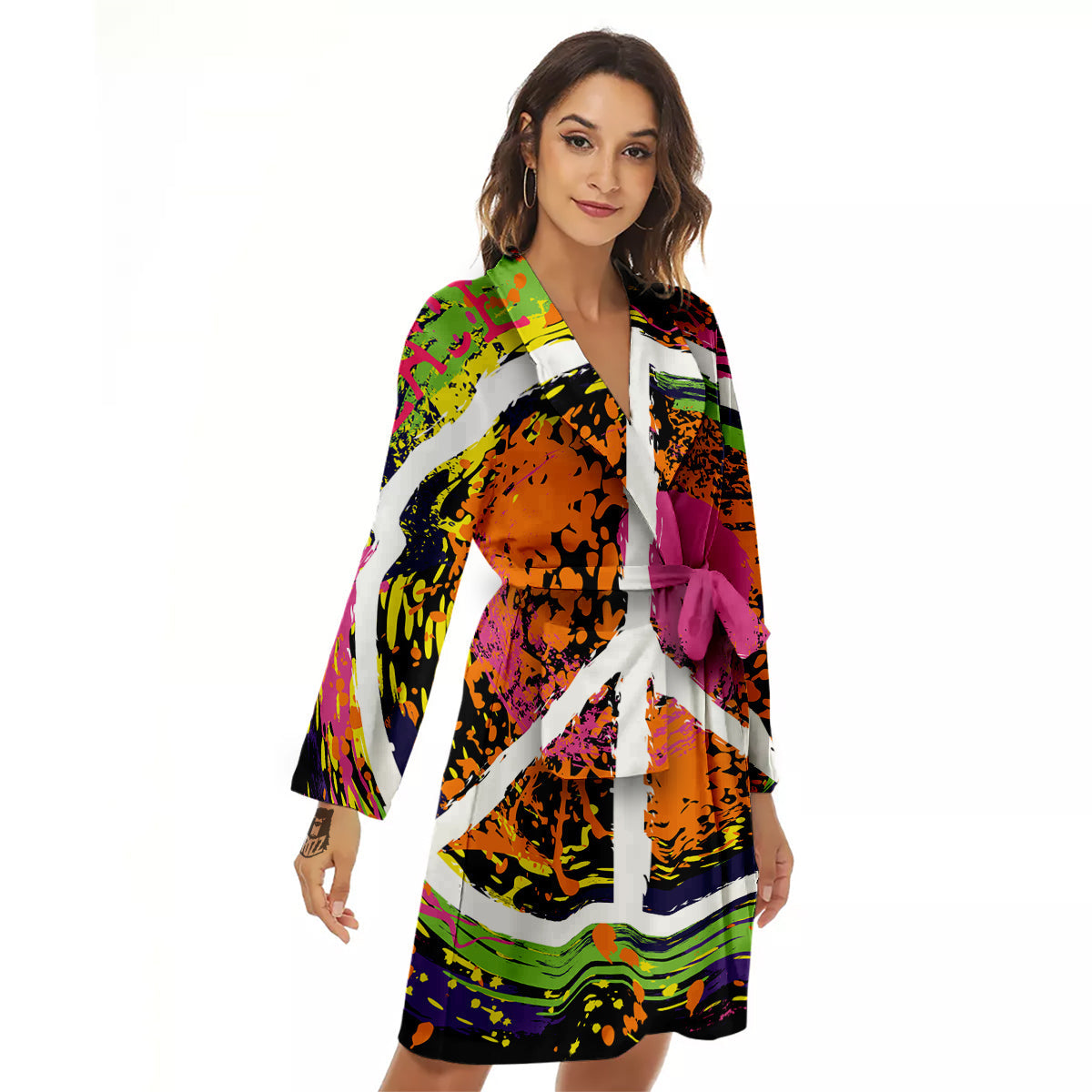 Peace Symbols Colorful Hippie Print Women's Robe-grizzshop
