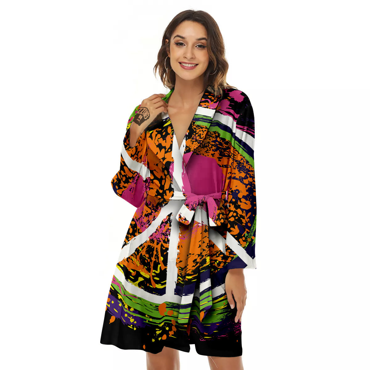 Peace Symbols Colorful Hippie Print Women's Robe-grizzshop