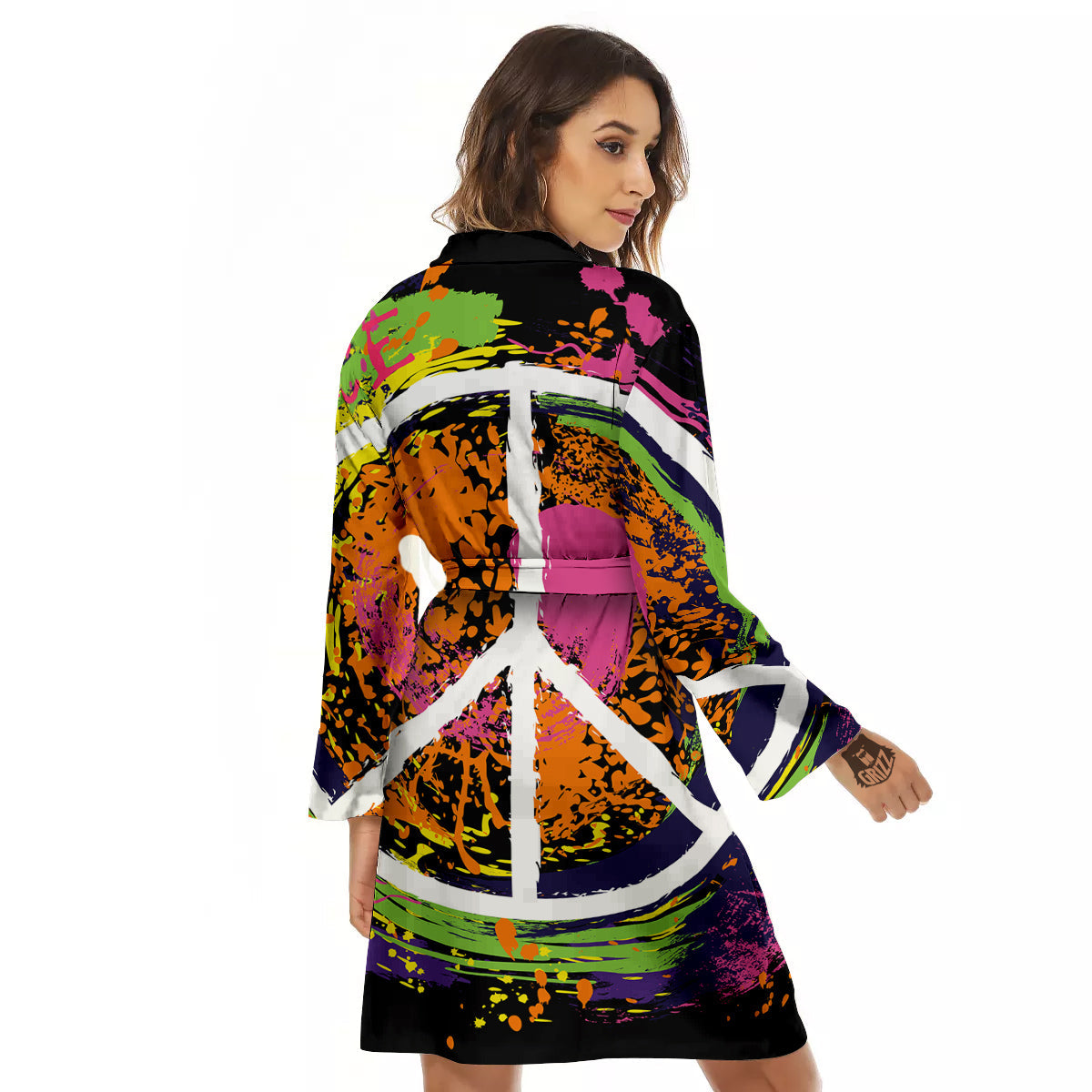 Peace Symbols Colorful Hippie Print Women's Robe-grizzshop
