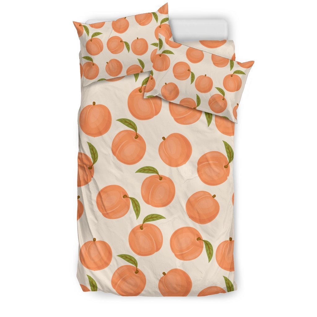 Peach Pattern Print Duvet Cover Bedding Set-grizzshop